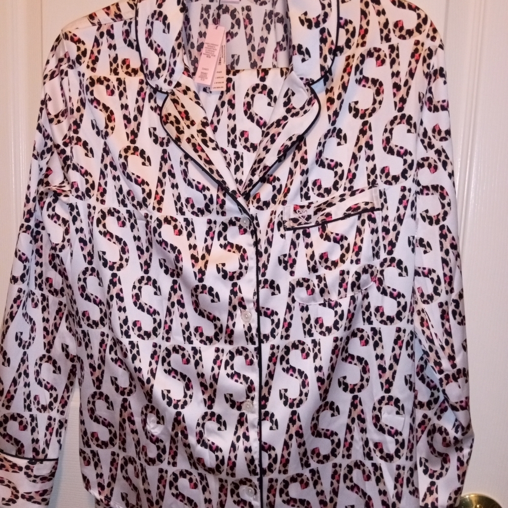 Victoria's Secret The Satin PJ Monogram Logo Pant/Top Pajama Set $89.50
